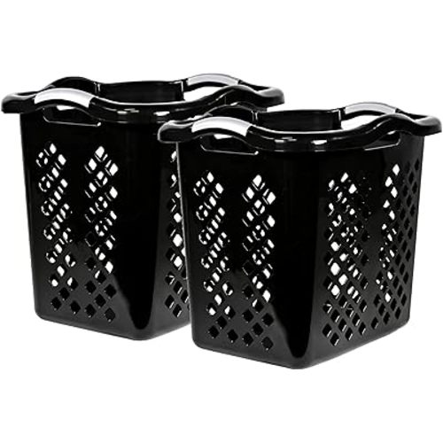 black laundry basket,plastic laundry basket with handles,Dirty Clothes basket for Bathroom, Apartment, or Dorm Room,Black,2 bushel, 2 pack