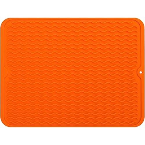 MicoYang Silicone Dish Drying Mat — Quick-Dry Ridges Counter & Sink Pad, Heat-Resistant Trivet to 450°F, Non-Slip & Dishwasher Safe, Roll-Up Storage, 18 Colors & 9 Sizes (Orange, 16"×12")