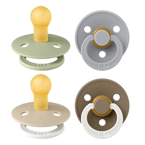 BIBS Color Pacifiers 4-Pack | BPA Free Soother Pacifier | Round Nipple | Natural Rubber Latex | Made in Europe | Size 0-6 Months | Iron Mix