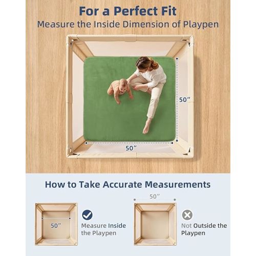 Thick Baby Play Mat for Floor,Padded Foam 50x50 Playpen Mat,Ultra Soft Support&Plush Feel Nursery Rug,Non Slip for Toddler, Infants,Kids Play,Yoga,Baby Crawling,Tummy Time(Green)