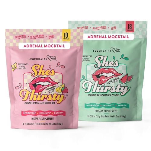 Legendairy Milk She’s Thirsty Hydration Packets | Cortisol Supplement for Stress Relief & Adrenal Support | Coconut Water Electrolytes Powder, Delicious Flavors, No Sugar Added 18 ct