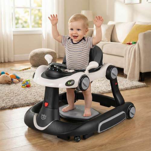 Babyjoy 6-in-1 Baby Walker with Canopy, Music, Lights, Speed/Height - See Details