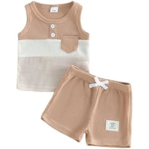 Thorn Tree Baby Boy Summer Clothes Contrast Color Sleeveless Tops Elastic Waist Shorts Toddler Outfits Cute Set