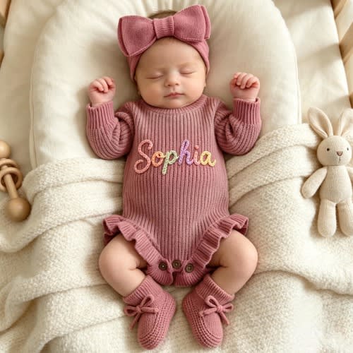 Personalized Baby Romper, Embroidered Baby Name Romper, Baby Girl Romper, Custom Going Home Outfit, Newborn Gift, Baby Announcement Set