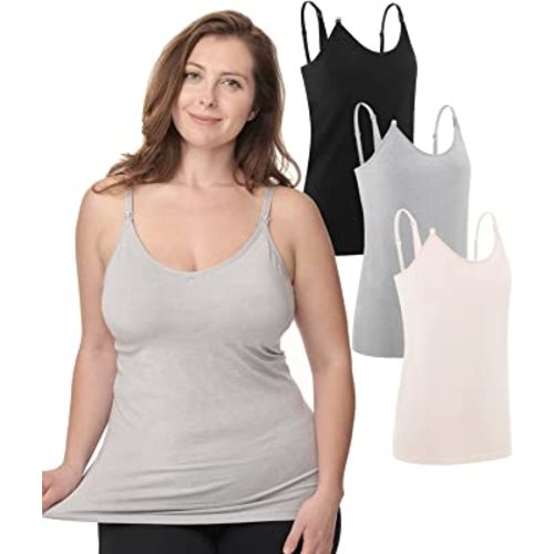 Under Control Nursing Cami Tank Tops for Breastfeeding Women Nursing Tops Maternity Shirts, Camisoles with Built in Bra 3Pack