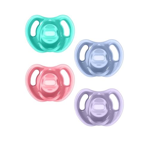 Tommee Tippee Ultra-Light Silicone Pacifier, 0-6 Months, Symmetrical One-Piece Design, BPA-Free Silicone Binkies, Pink/Purple/Green, Pack of 4