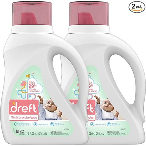Dreft Stage 2: Baby Liquid Laundry Detergent Soap, Natural for Newborn, or Infant, HE, 64 Total Loads (Pack of 2) - Unscented and Hypoallergenic for Sensitive Skin - Dreft Detergent Only