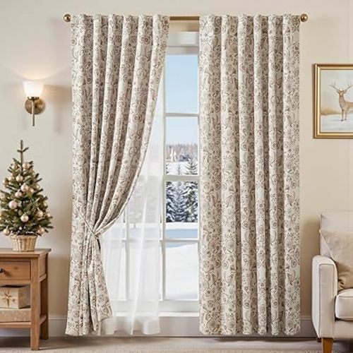 jinchan Floral Blackout Curtains for Bedroom Living Room 84 Inches Length Farmhouse Curtains Room Darkening Vintage Drapes Traditional Rod Pocket Window Treatment 2 Panels Set Taupe on Beige