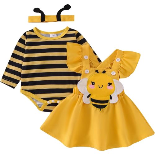 Baby Girl Clothes Outfits Fall Winter Infant Dress Romper Cute Suspender Skirt Headband 3Pcs 0-18 Months