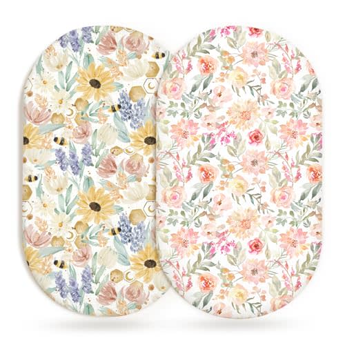 Bassinet Sheets, Fitted Baby Mattress Covers, 33" x 17", Golden Meadow | 2 Pack, Fitted Bassinet Sheets, Soft & Breathable Fabric, For Rectangle, Oval & Hourglass Mattresses, For Baby Boys & Girls