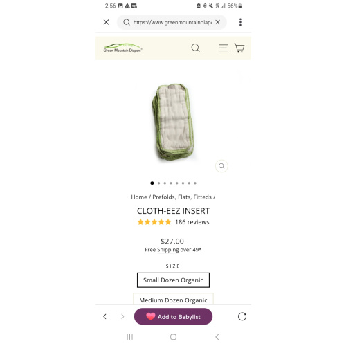 Cloth-eez Doubler-Insert 1 Dozen Organic Small