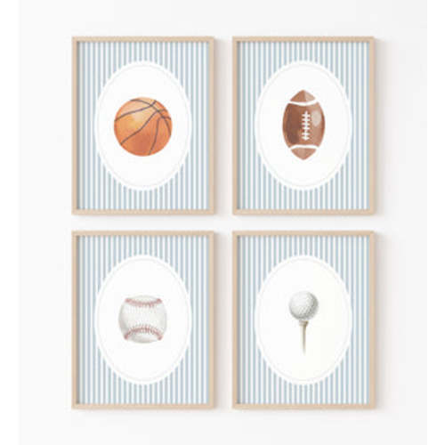 Blue Vintage Sports Prints v2 - Set of 4 - Little Folk Printables