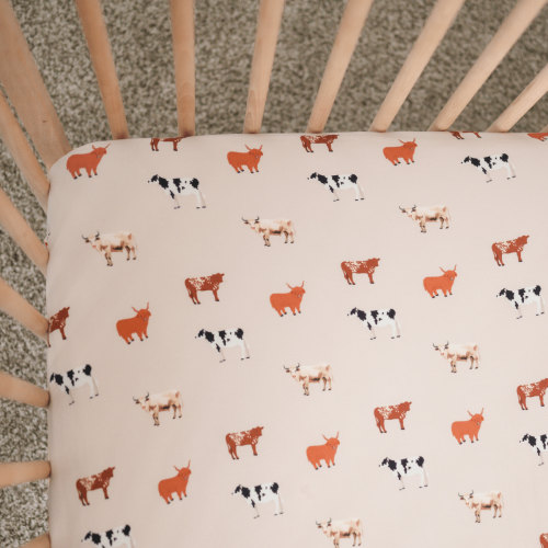 Stretch Crib Sheet, Oatmeal Cow