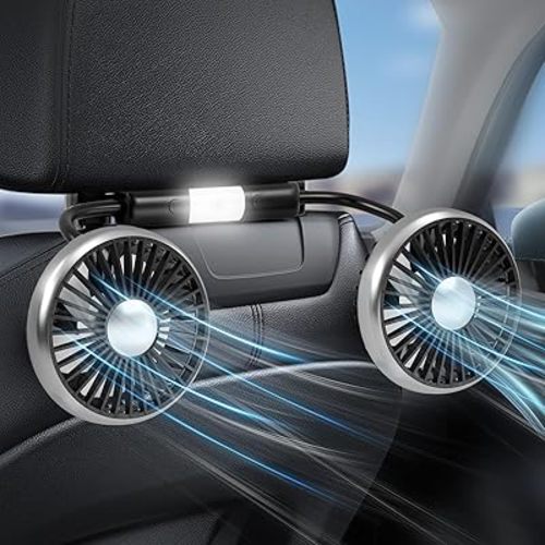 Dealswin Car Fan for Backseat Kids, 2025 Upgraded Dual-Head Car Seat Fans with LED Lights, 3-Speed and 360° Rotatable USB Powered for SUV, RV, Truck, Vehicles