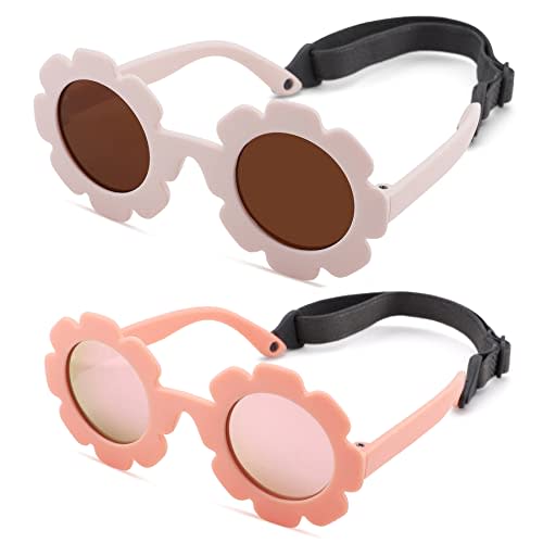 Hycredi Flexible Bendable Flower Baby Polarized Sunglasses with Strap for Newborn Infant Girls Age 0-24 Months