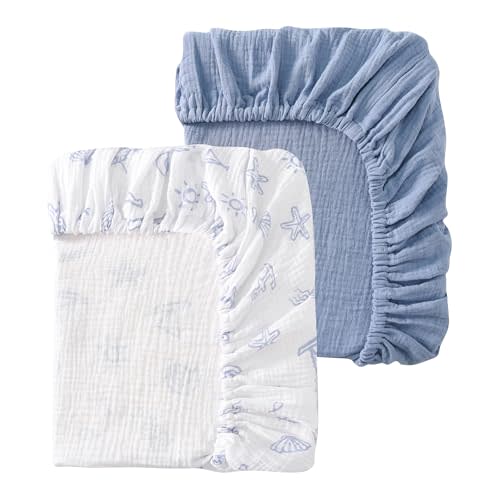 TADO MUSLIN Baby Crib Sheets 2 PCS, 100% Organic Cotton Crib Sheet for Standard Crib Mattress(52”x 28”), Fitted and Soft Breathable Muslin Crib Mattress Sheet for Girl and Boy
