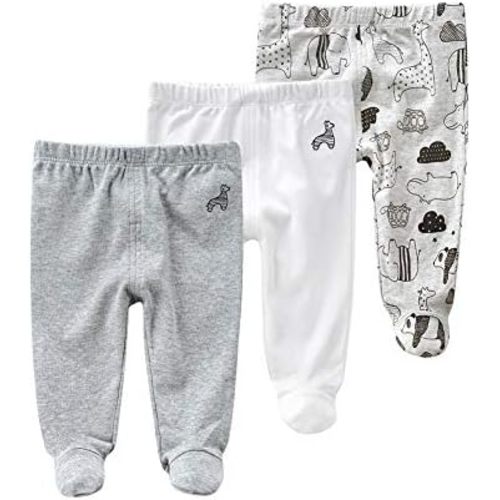 Teach Leanbh Newborn Baby 3 Pack Footed Pants Cotton Embroidery Pringting Casual Leggings 0-12 Months