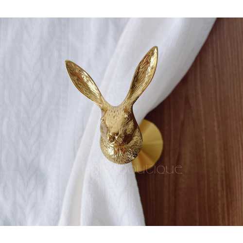 Solid Brass Rabbit Curtain Holdbacks: Luxury Wall Mounted Tie Backs -QHKHAND012