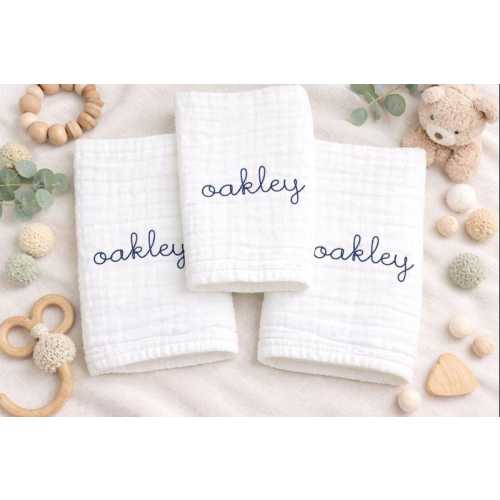 Monogrammed Muslin Burp Cloth Set of 3 Personalized Embroidered Burp Cloth Personalized Baby Shower Gift Muslin Burp Cloth Unisex Gift