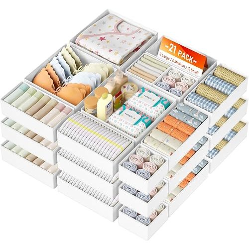 DIMJ Drawer Organizer Clothes, 28 Pack Dresser Organizer, Foldable Closet Organizers and Storage, Fabric Dresser Bins, Drawer Dividers for Nursery, Baby Clothes, Underwears