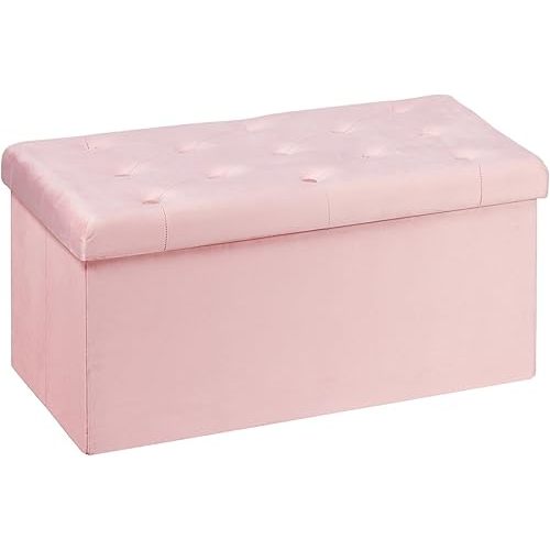 B FSOBEIIALEO Folding Storage Ottoman, Long Ottomans Shoes Bench, Velvet Storage Chest Footrest Seat 31.5"x15.7"x15.7" (Pink, Large)