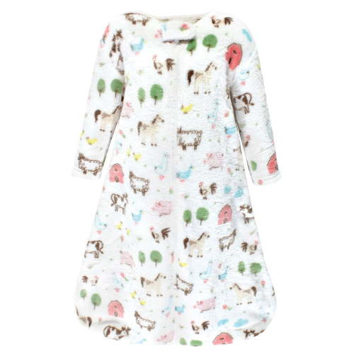 Hudson Baby Infant Girl Plush Sleeping Bag, Sack, Blanket, Girl Farm Animals Long Sleeve, 6-12 Months