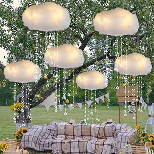 Marsui Artificial Cloud Props LED Hanging Cloud Light String Fake Imitation 3D Cotton Classroom School Decor Raindrop for Room Ceiling Baby Shower Party Wedding Nursery Classroom Wall DIY Decor(6 Pcs)