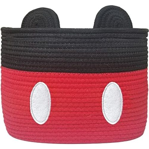 Cartoon Mouse Basket Cotton Rope Woven Basket Nursery Diaper Toy Organizers with Handles Nursery Hamper for Mickey Baby Shower Living Room Bathroom (Red-White)