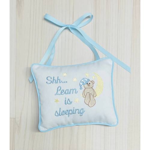 Shhh Pillow - Doorknob Personalized Pillow - Baby Sleeping Door Pillow Moon Bear