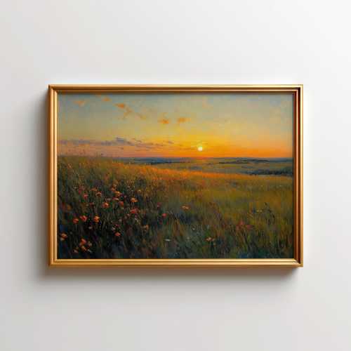 Sunset Tallgrass Prairie Art Print – Kansas Flint Hills Landscape Poster, Grassland Wall Art