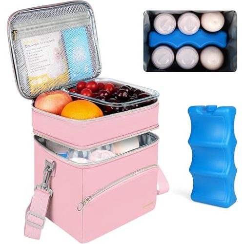 Breastmilk Cooler Bag with Ice Pack, Insulated Baby Bottle Tote Bags Fits 6 Baby Bottles Up to 9 Ounce, Double Layer Breastmilk Case