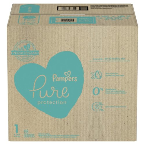 Pampers Pure Protection Natural Newborn Diapers, Size 1, 198 Ct
