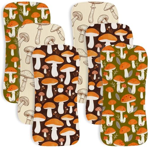 6Pack Mushroom Baby Burp Cloths Muslin Cotton Large Infant Rags Ultra Absorbent Super Soft Neutral Shower Gift Newborn Spit Up Towels Woodland Nursery Feeding Essentials Washcloths Girl Boy Boho Bibs