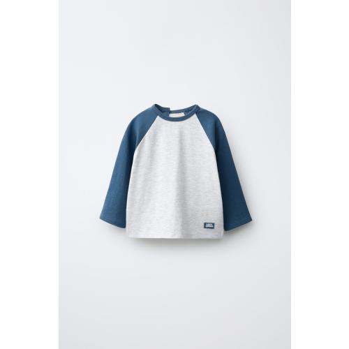 CONTRAST RAGLAN SLEEVE T-SHIRT - Blue / White | ZARA United States