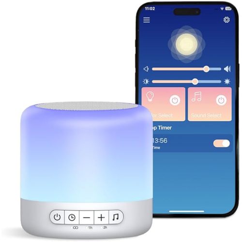 Easysleep Optical Lamps Sound Machine Baby White Noise Machine for Sleeping with 30 Soothing Sounds 12 Night Light,Timers, App Remote Control,Night Light Sleep Machine for Nursery Kid
