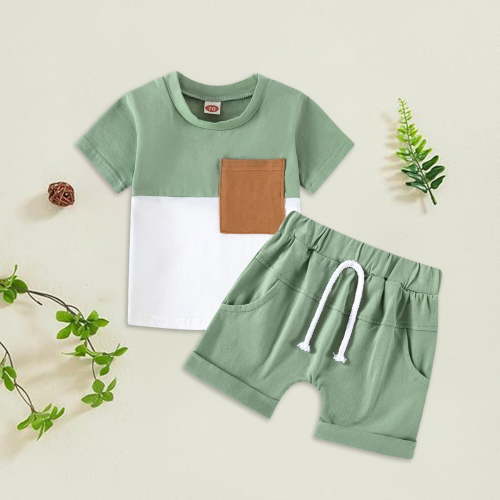 Gerichy Toddler Kids Boy Shorts Clothing Set 0 6 12 18 24 Months 2T 3T Baby Boys Summer Clothes Toddler Outfits Short Sleeve Contrast Color T shirt Tops + Solid Color Drawstring Shorts Set for Party