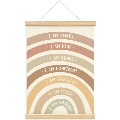 PLKMN Affirmation Wall Decor, Kids Posters Framed with Wood Hanger | Affirmations for Kids, Rainbow Nursery Decor, Rainbow Classroom Decor, 12x16 Inch