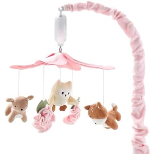 The Peanutshell Crib Mobile for Girls - Pink and White Musical Baby Crib Mobile with 12 Lullabies, Forest Baby Little Forest Nursery Decor