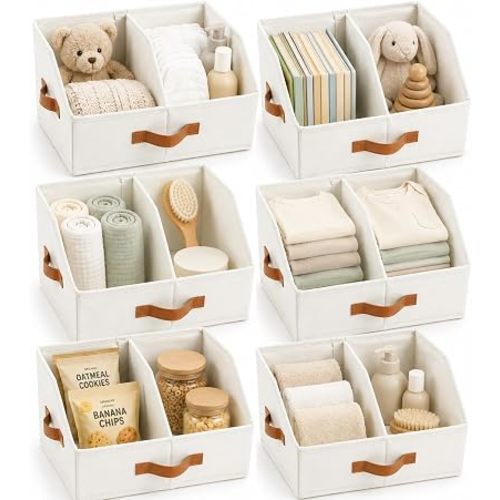 HOMELUX THEORY Closet Organizers Storage, Small Collapsible Bin 6pc, Ivory
