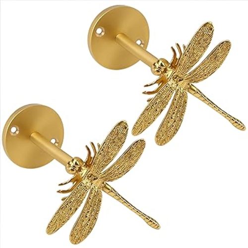 Set of 2 Dragonfly Curtain Holdbacks, Swag Holders for Windows, Antique Brass Curtain Tieback Wall Hook Pull Backs for Drapes Bedroom Office Home Decoration