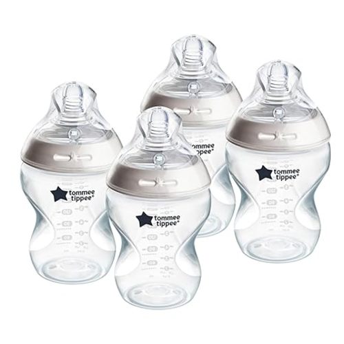 Tommee Tippee Natural Start Anti-Colic 9 oz BPA Free Baby Bottles, 0+ Months, Slow Flow Breast-Like Nipple, Self Sterilizing, Designed for Seamless Transition Between Bottle & Breast, Clear, Pack of 4