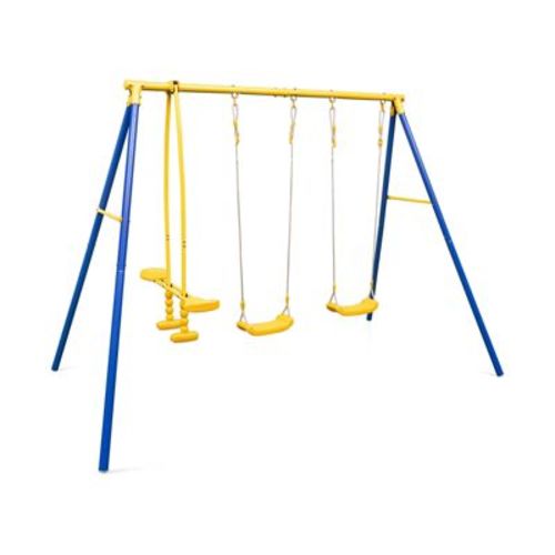 Gymax Backyard Metal Swing Set with Sturdy A-Frame Stand & Adjustable Hanging Ropes for Kids Ages 3-12