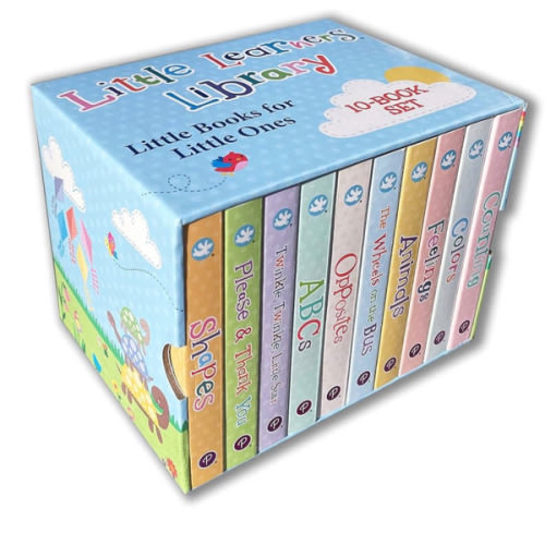 Little Learners 10 Board Book Library Set Includes Counting, Colors, Feelings, Animals, The Wheels on the Bus, Opposites, ABCs, Twinkle Twinkle Little Star, Please & Thank You, and Shapes