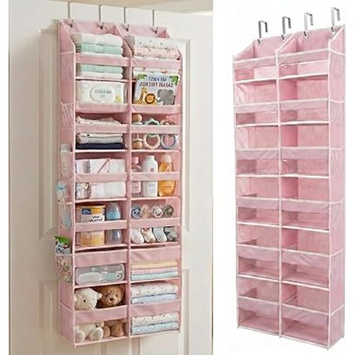Over the Door Organizer, 6-Tier XL, 100D Fabric, Baby Pink