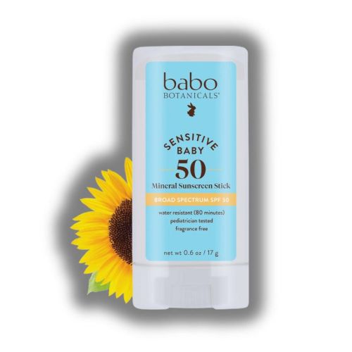 Babo Botanicals Sensitive Baby Mineral Sunscreen Stick SPF 50 | water resistant and created with natural origin mineral zinc oxide - (0.6 oz)