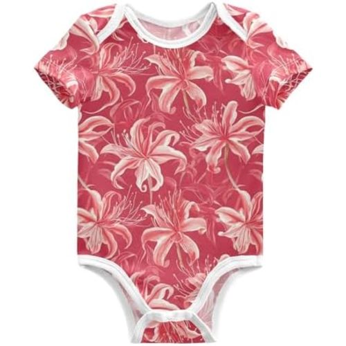 vvfelixl Baby Girls' Bodysuits Tropical Red Lily Short Sleeve Cotton Baby Boy Clothes for 0-3 Months