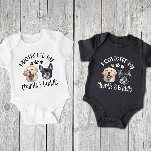 Personalized 'Protected by Pets' Baby Bodysuit - Custom Dog And Cat Design, Ideal for Baby Shower, Unique Gift for Newborn Boy & Girl