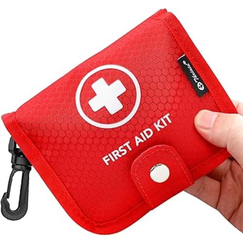 Small First Aid Kit, 100 Pieces Water-Resistant Well Organzied Pouch with Rotatable Buckle - Ideal for Outdoor, Travel, Biking, Camping, Hiking, Car (Red)