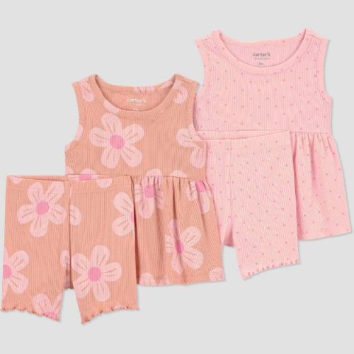 Carter's Just One You® Baby Girls' 4pc Floral Tank Top and Bike Shorts Set - Orange/Pink 3M