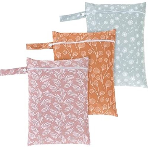 3Pcs Wet Dry Bags Storage Bag, Wet Dry Bag for Baby Cloth Diapers &Breast Pump Parts, Waterproof Reusable Wet Bag, Zipper Closure Wet Bags with Handle, Portable Bags for Swimsuits Beach Pool (B)